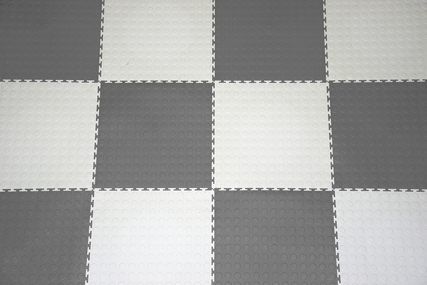 coin-dot product-details pvc-interlocking-tiles-grey-&-white-checker-coin-dot-model:gfl-cd-816garage-flooring-coin-dot-interlocking-tiles-grey-white-pvc-inserlocking-garage-flooring-tiles-1