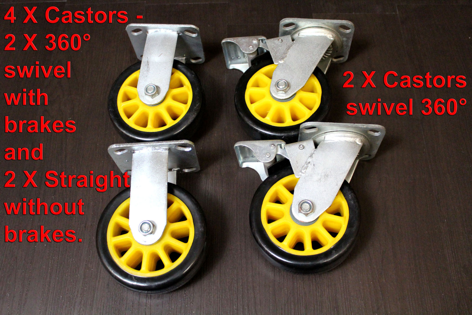  trolleys-and-accessories product-details set-of-4-heavy-duty-pu-castors-15cm-2-with-foot-brake-model:tra-884trolleys-ladders-and-accessories-castors_pu_1w